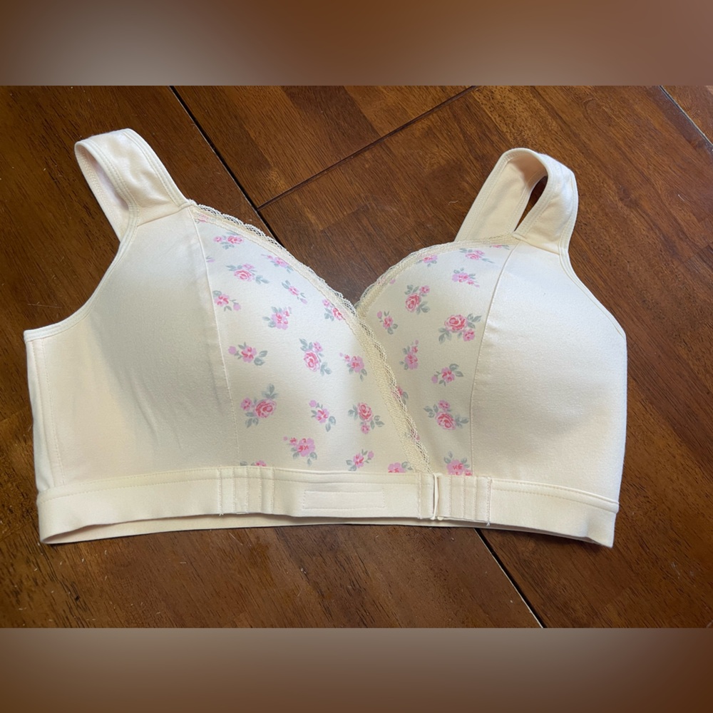 FIONA bra Comfort Stretch Garment with Pink Floral Panel - Cream - XL